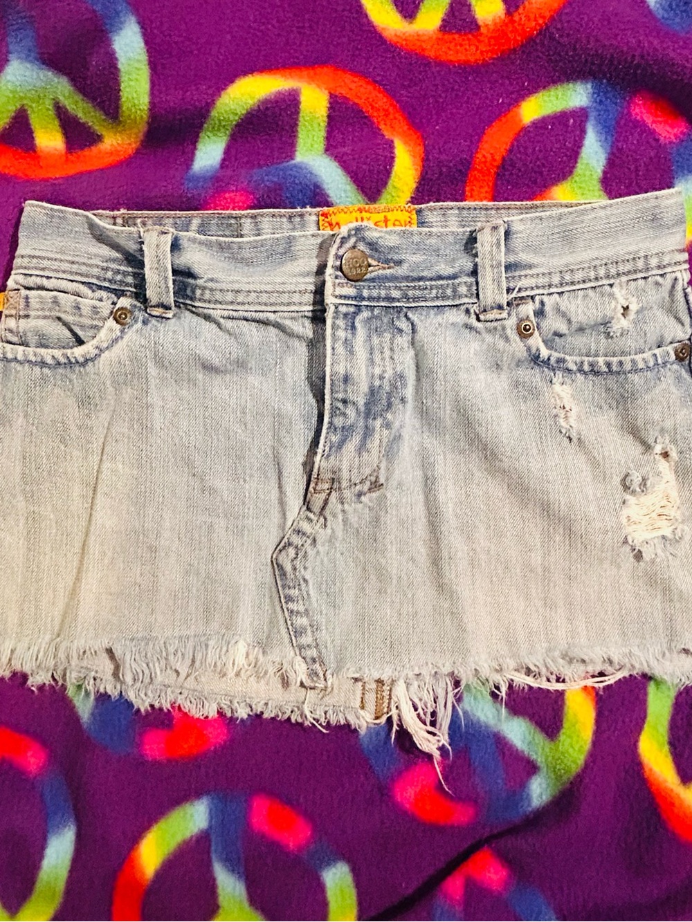 Hollister Light Blue Distressed Denim Mini Skirt